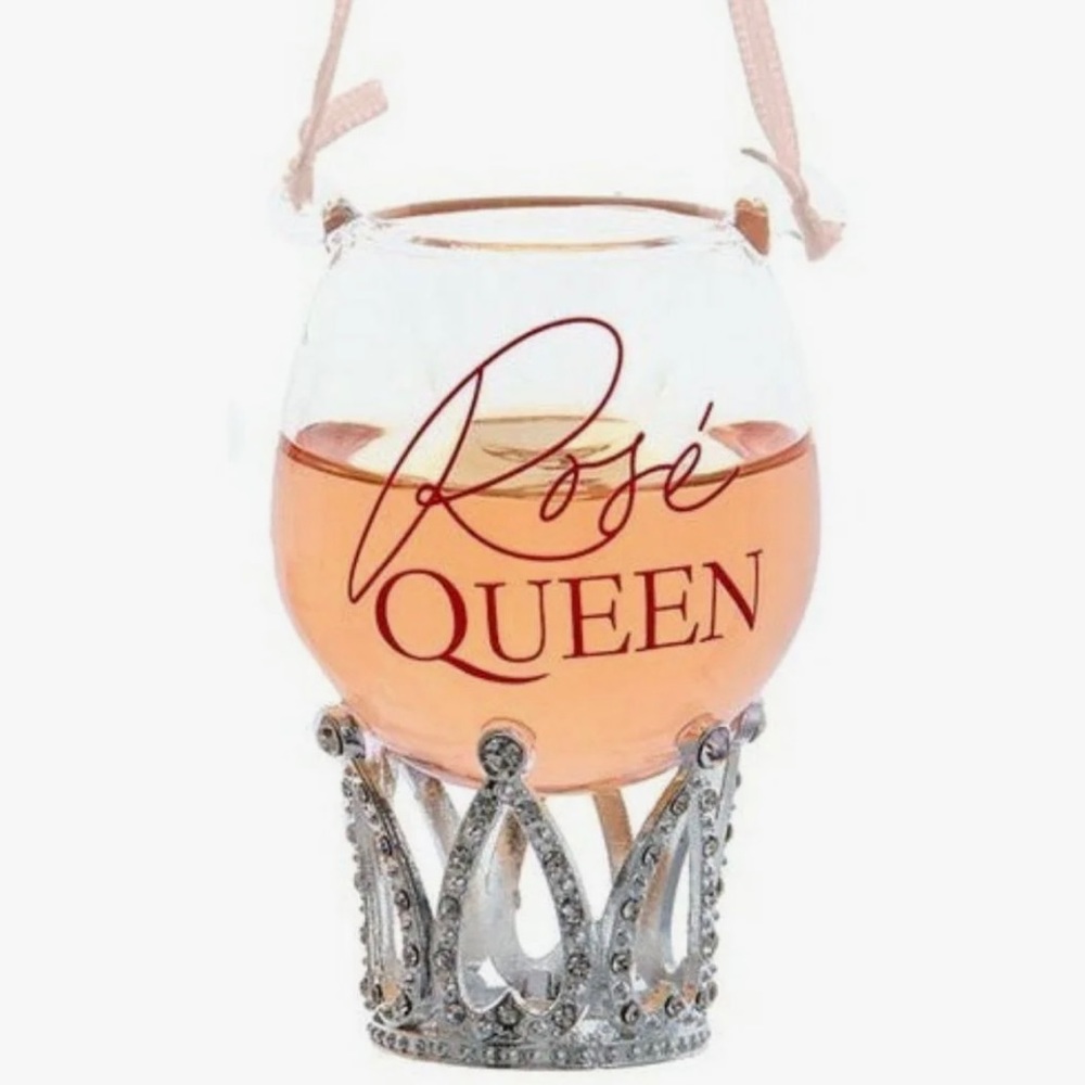Rose Queen Wine Liquid Glass Rhinestone Crown Pink Christmas Ornament Kurt Adler